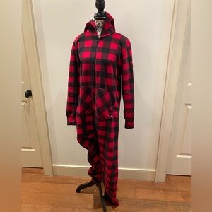 Red Buffalo Plaid Lumberjack Hooded Onesie with Pockets - Adult Size Med EC